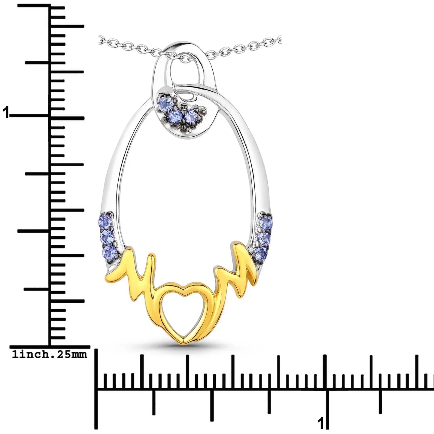 Round Violet Tanzanite Prong Silver Mom Pendant Necklace