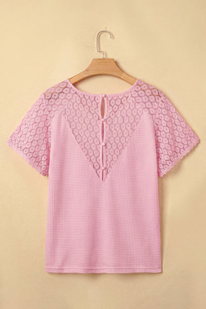 Threaded Pear Nyomi Cutout Waffle Knit Blouse