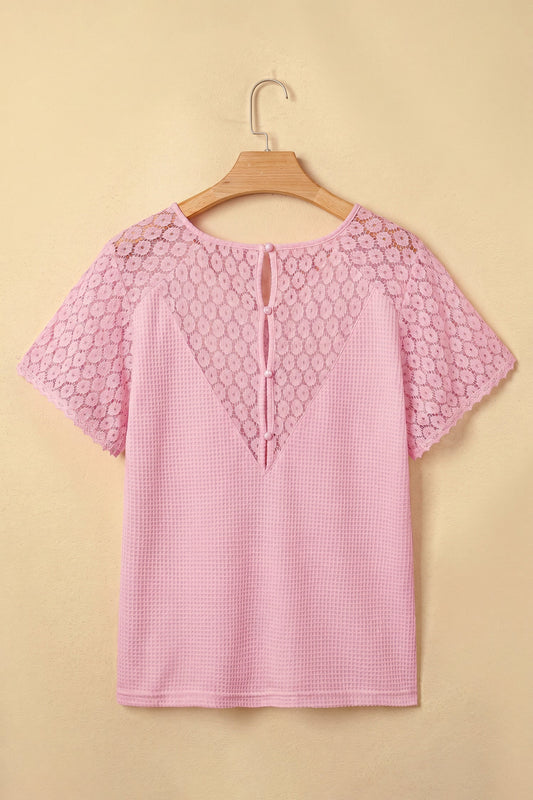 Threaded Pear Nyomi Cutout Waffle Knit Blouse