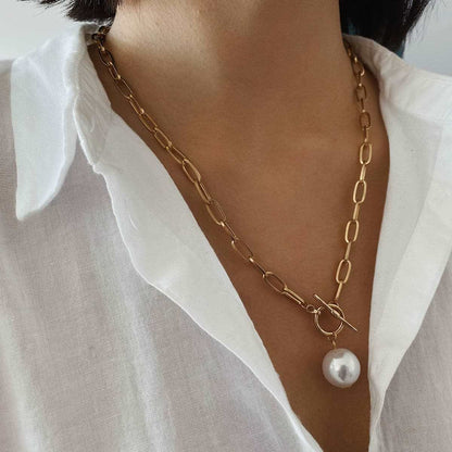 Pearl & Goldtone Toggle Pendant Necklace