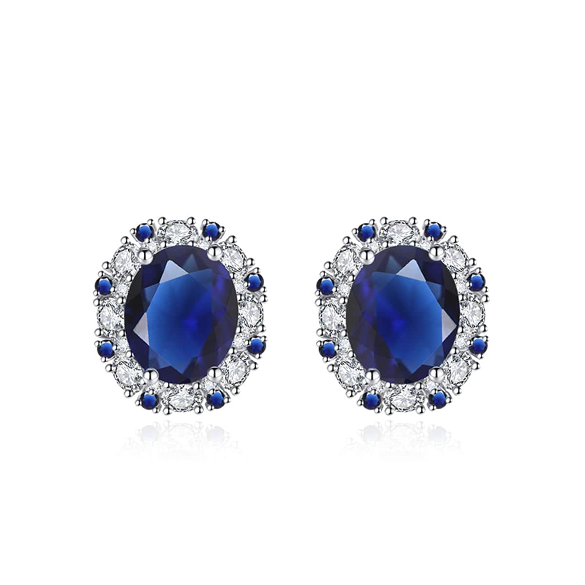 Cubic Zirconia & Navy Crystal Oval Stud Earrings