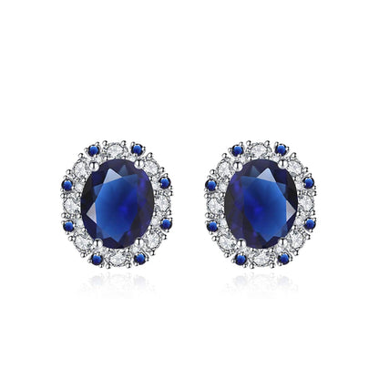 Cubic Zirconia & Navy Crystal Oval Stud Earrings