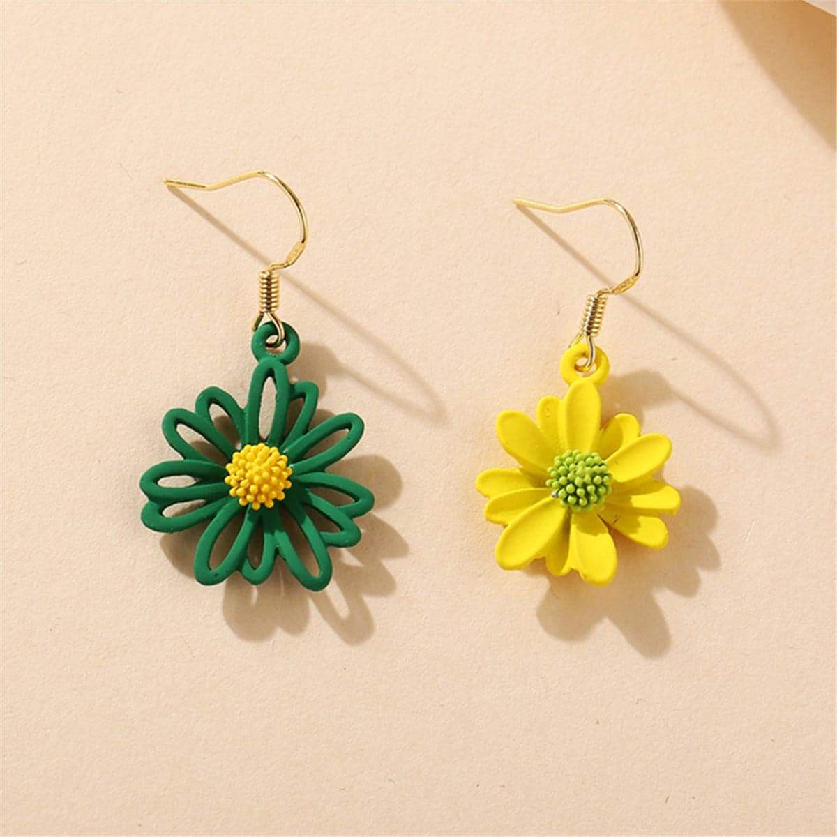 Green & Yellow Flower Drop Earrings