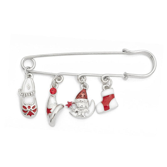 Silvertone & Red Christmas Charm Brooch
