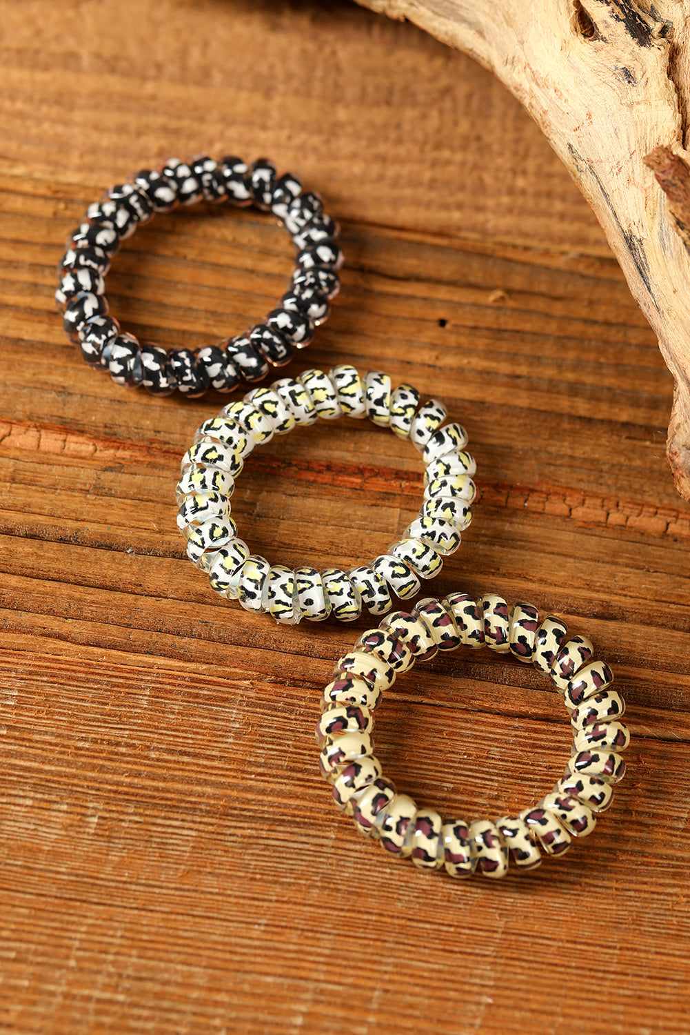 3PCS Leopard Printed Telephone Wire Hair Loop - Leopard / ONE SIZE / 100%ABS