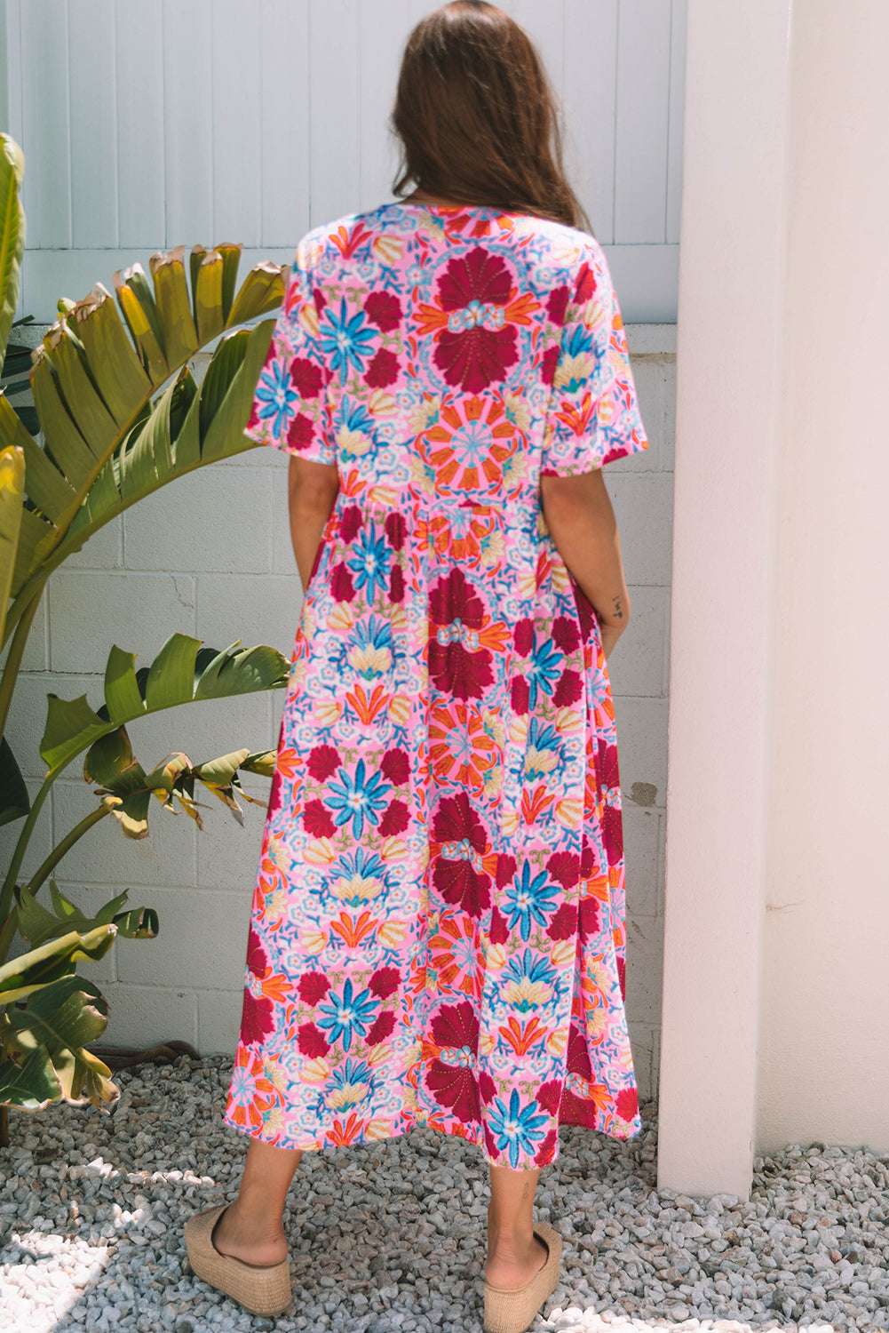 Threaded Pear Hannah Floral Tied Front High Waist Long Dress