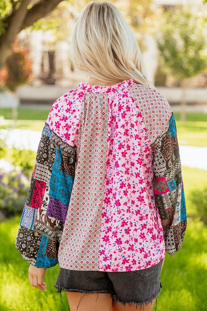 Threaded Pear Solirina Shoulder Bubble Sleeve Blouse