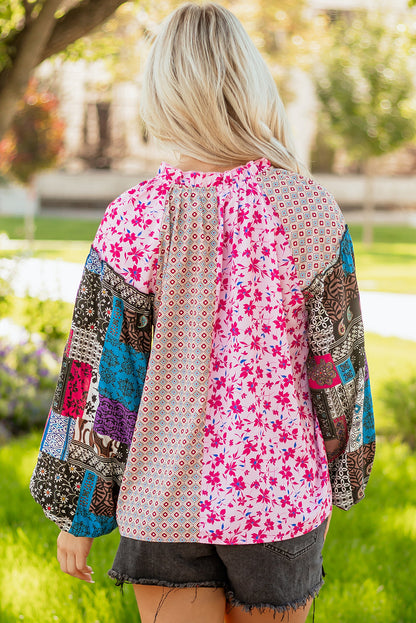 Threaded Pear Solirina Shoulder Bubble Sleeve Blouse