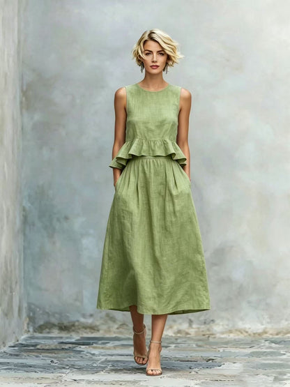 Women's Sleeveless High-Waist Ruffle Trim Maxi Dress