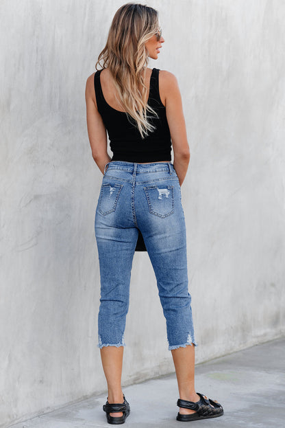 Threaded Pear Georgia Skinny Distressed Capri Jeans