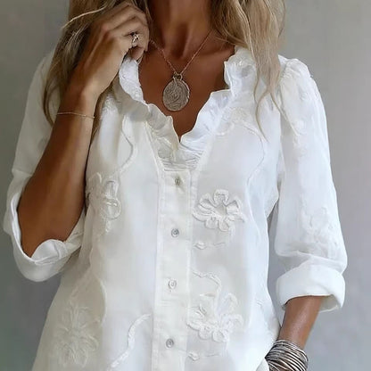 Women’s Lace Embroidered Cotton Linen Blouse