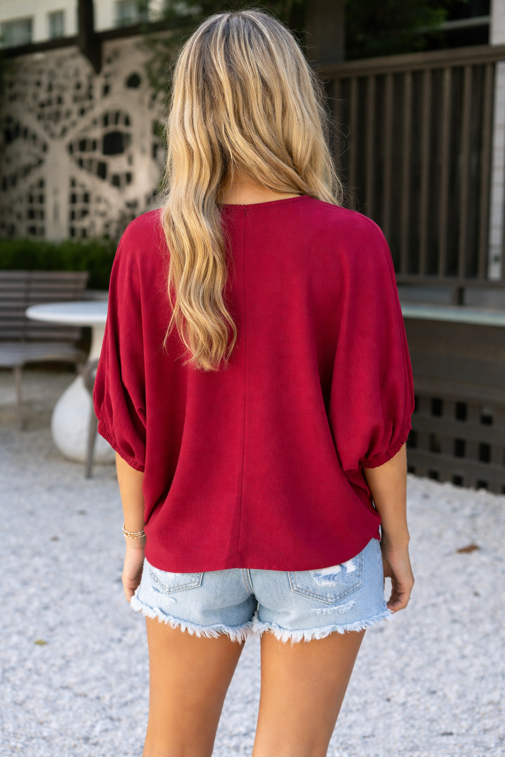 Threaded Pear Willow Trim Half Sleeve Blouse