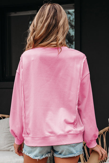 Threaded Pear Brianna Lace Bow Embroidered Exposed Seam Sweatshirt