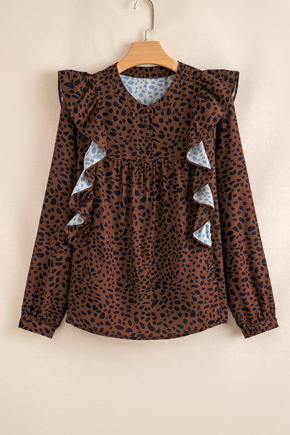 Threaded Pear Collins Ruffled Puff Sleeve Blouse