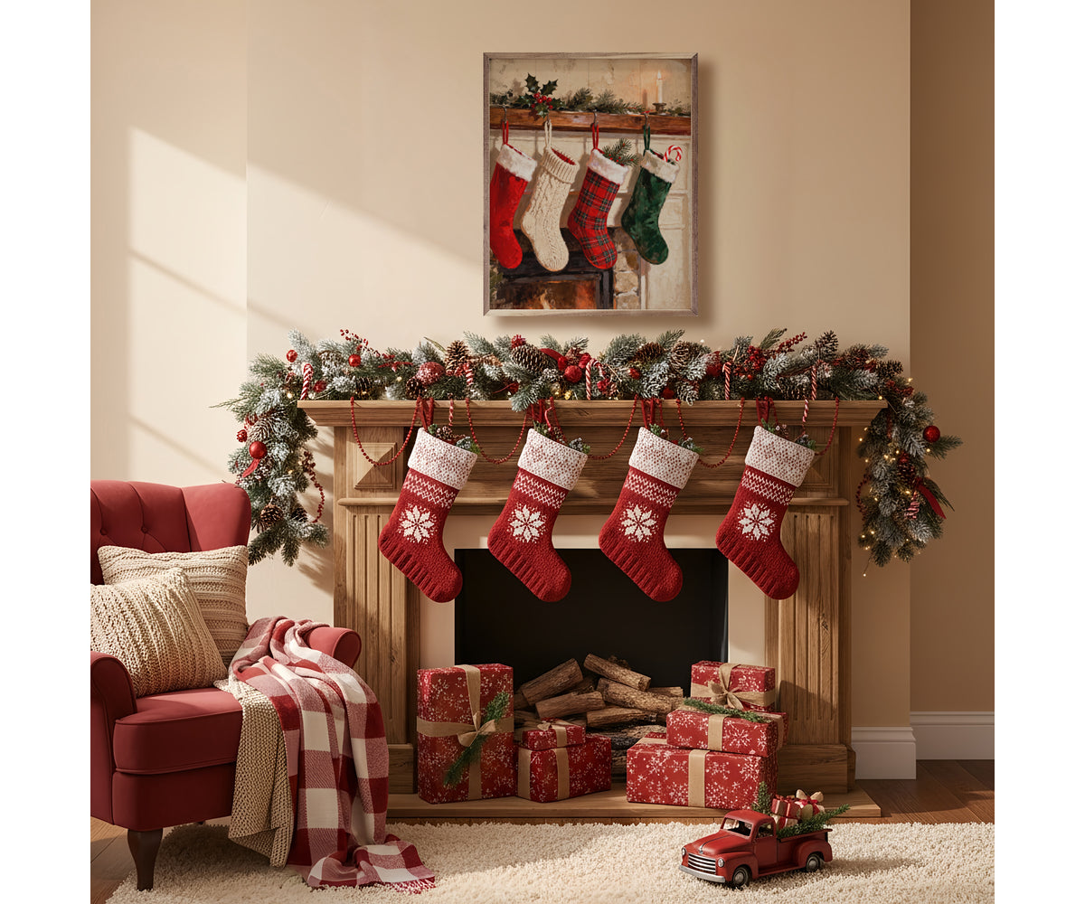 Kendrick Home Stockings Hung On Fireplace