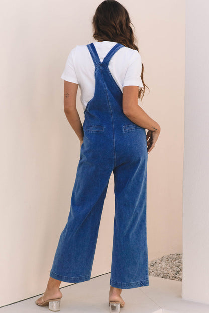 Threaded Pear Elodie Knotted Strap Wide Leg Denim Overalls