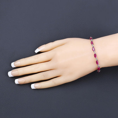 Marquise Pink Ruby Prong 10K White Gold Tennis Bracelet