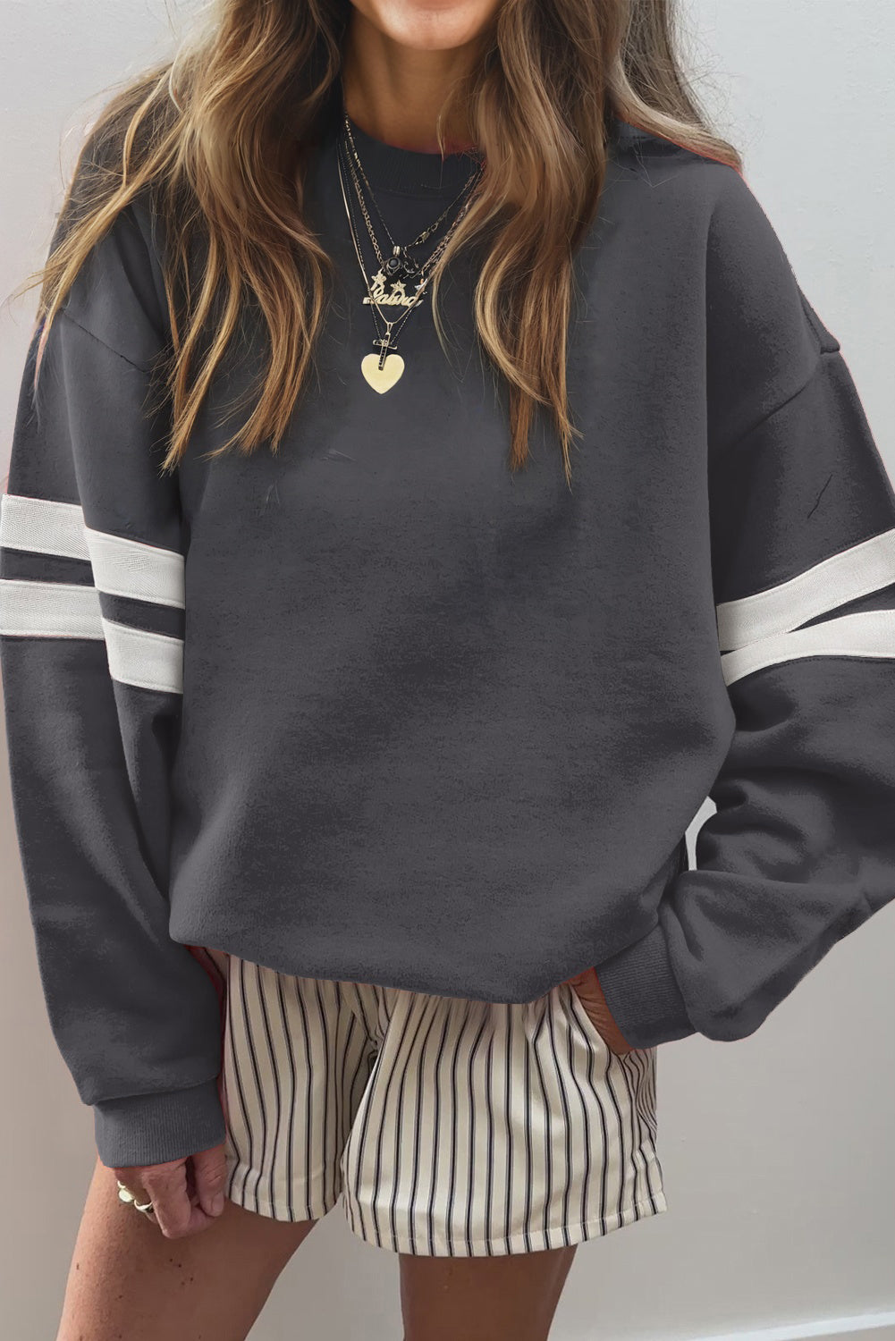 Threaded Pear Taylor Striped Oversized Sweatshirt