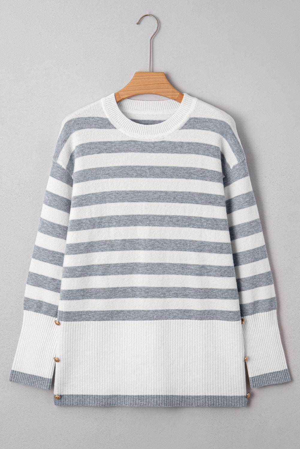 Rebecca Drop Shoulder Tunic Sweater - Gray Stripe / L - 12/14