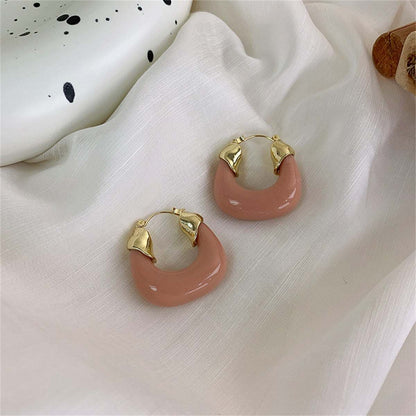 Pink Resin & Goldtone U-Stud Earrings