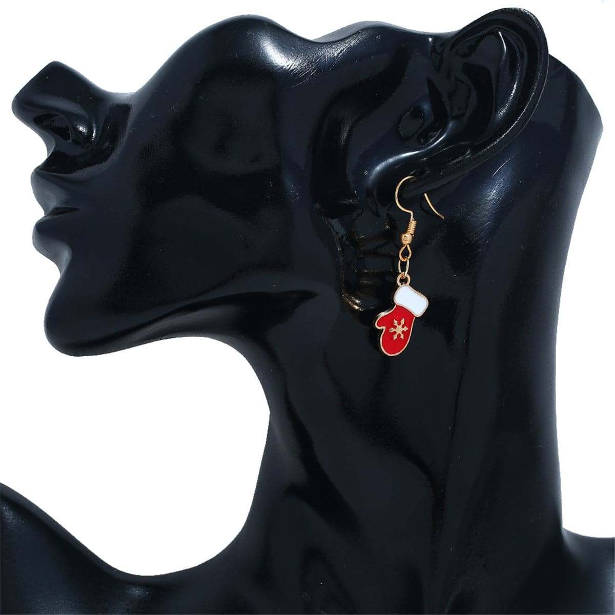 Red & Goldtone Mittens Drop Earrings