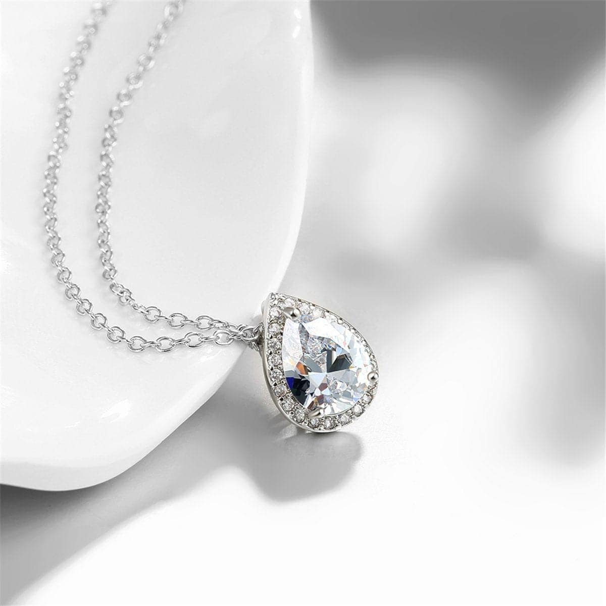 Cubic Zirconia & Crystal Silvertone Teardrop Pendant Necklace