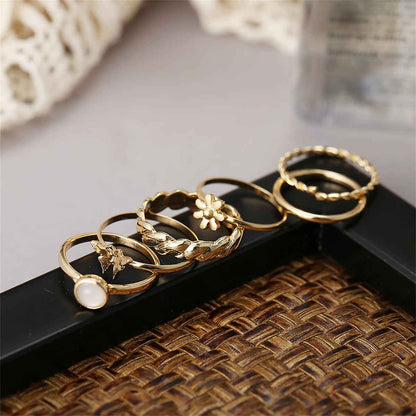 Resin & Goldtone Butterfly Floral Ring Set