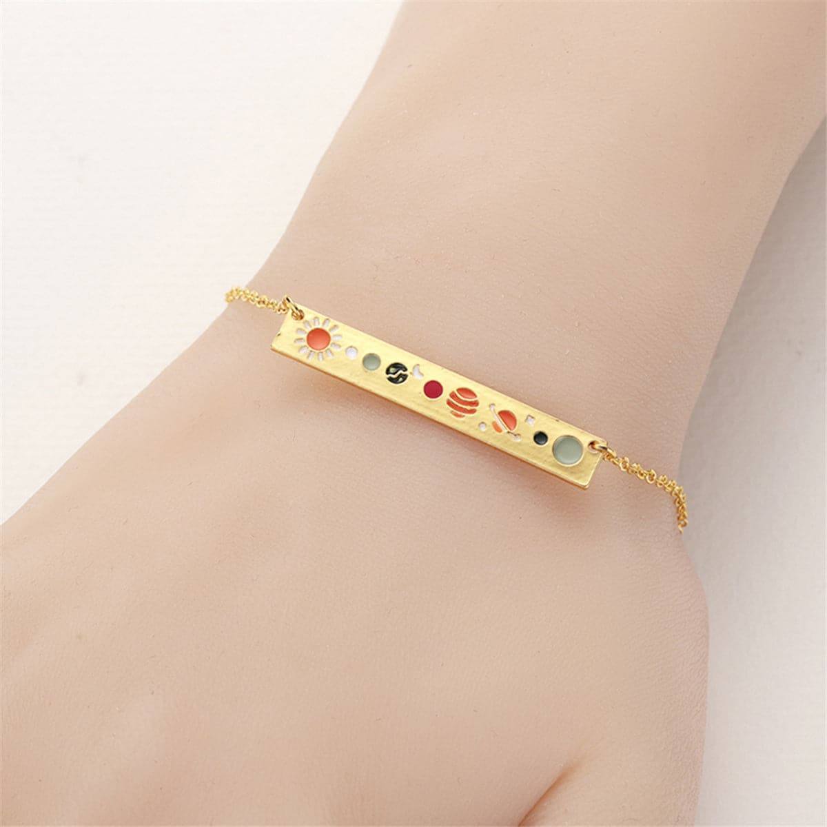 Orange & Goldtone Celestial ID Bracelet