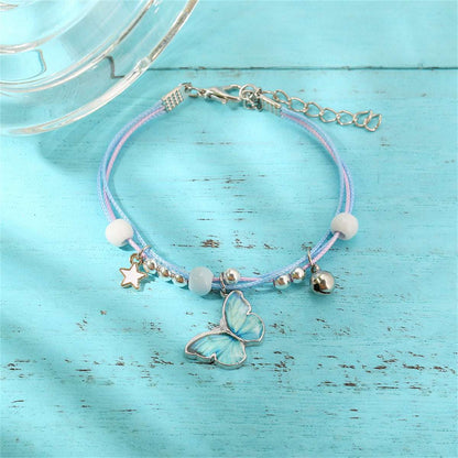Light Blue Enamel & Silvertone Butterfly Charm Bracelet