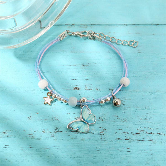 Light Blue Enamel & Silvertone Butterfly Charm Bracelet