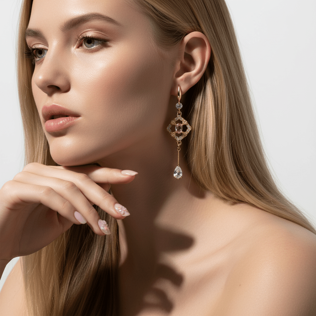 Pink Crystal & Cubic Zirconia Goldtone Rhombus Drop Dangle Earrings