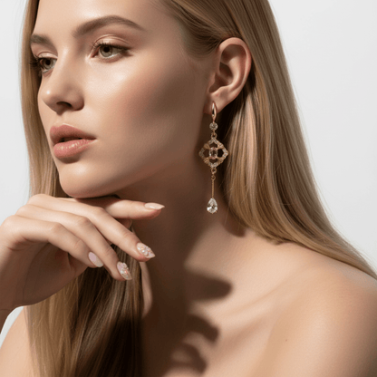 Pink Crystal & Cubic Zirconia Goldtone Rhombus Drop Dangle Earrings