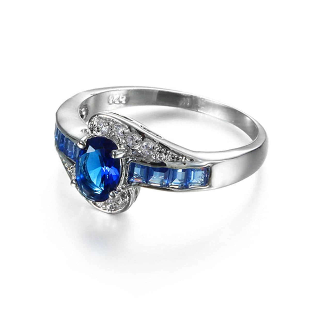 Navy Crystal & Cubic Zirconia Oval-Cut Bypass Ring-5