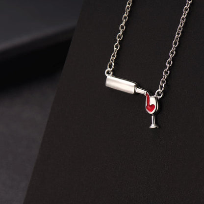 Enamel & Silvertone Wine Pendant Necklace