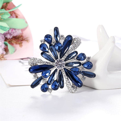 Blue Crystal & Silvertone Floral Brooch