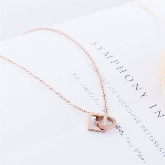 Rose Goldtone Open Ring & Square Pendant Necklace