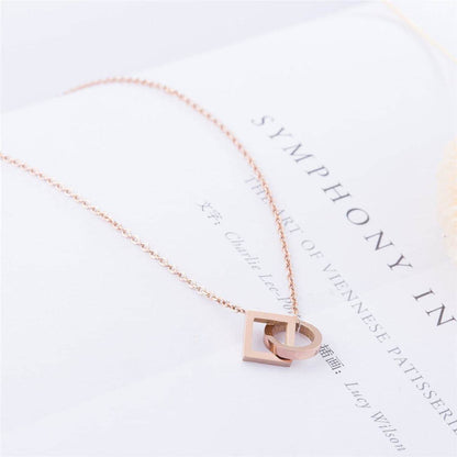 Rose Goldtone Open Ring & Square Pendant Necklace