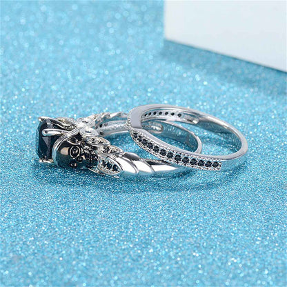 Black Crystal & Cubic Zirconia Skull Owl Ring Set-1