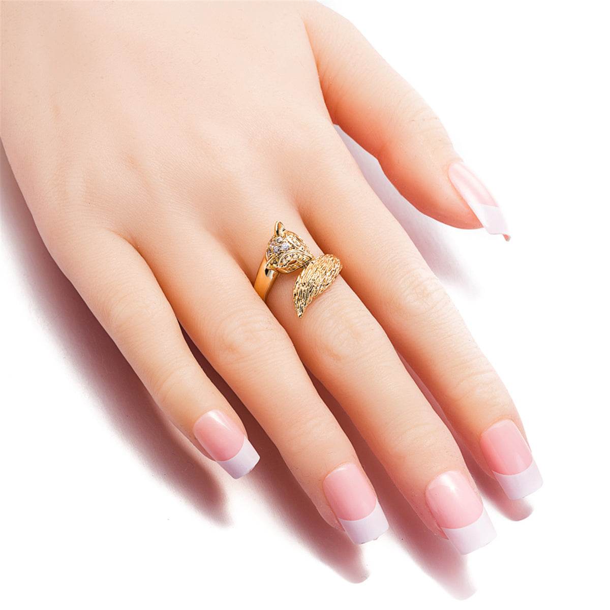 Cubic Zirconia & Goldtone Modern Fox Ring-1