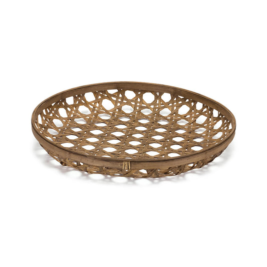 Melrose International Large Round Bamboo Wooden Tray 22.25"D