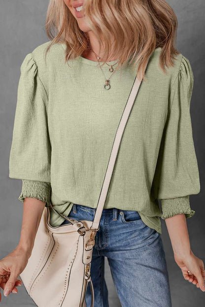 Threaded Pear Adelynn Textured Half Sleeve Blouse