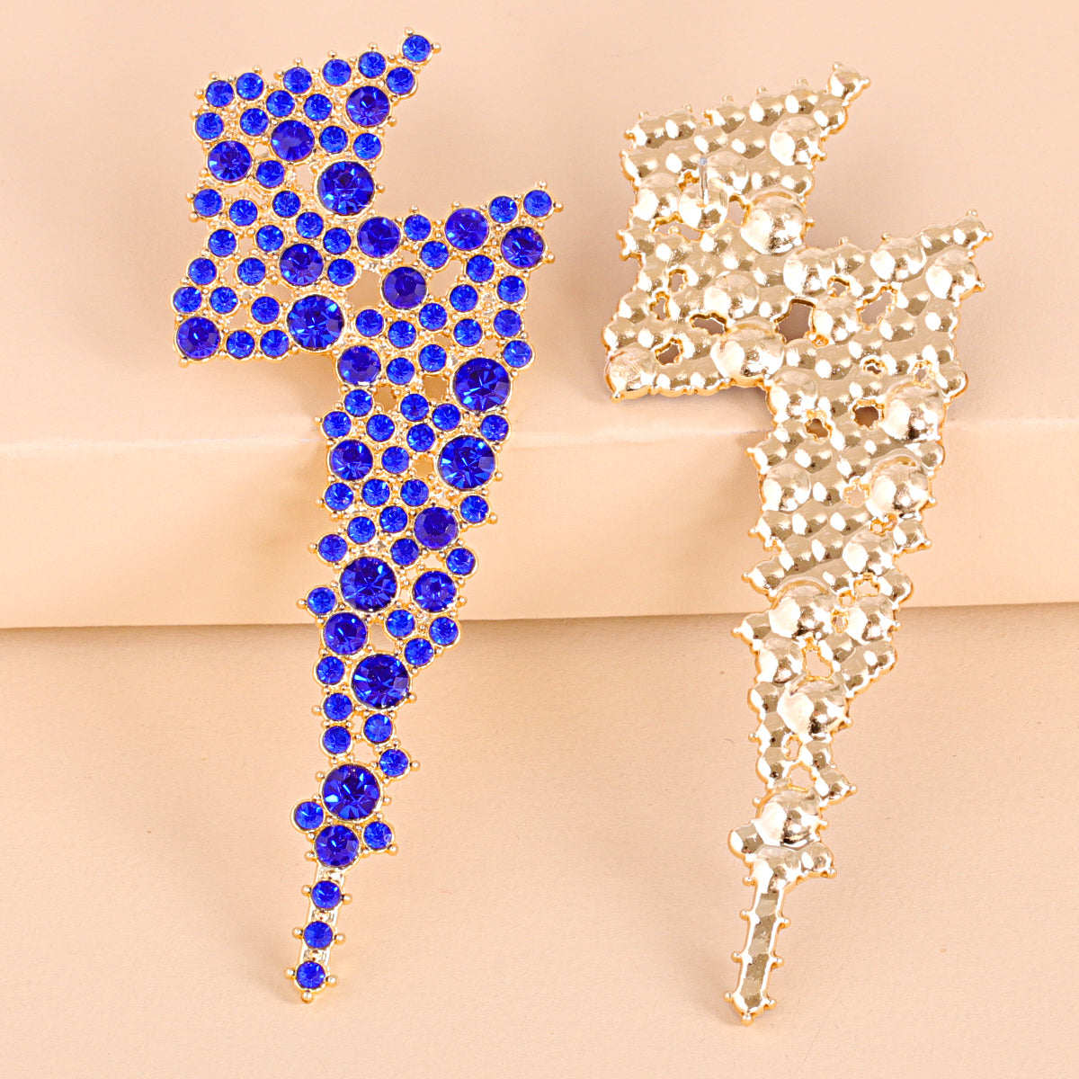 Blue Cubic Zirconia & Goldtone Lightning Stud Earrings