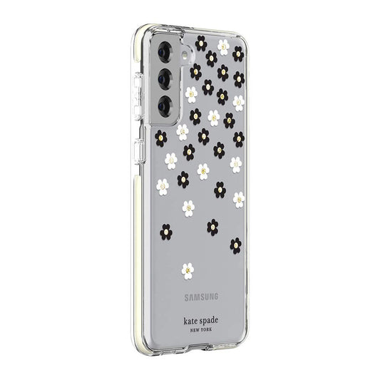 Kate Spade New York Defensive Hardshell Case Compatible with Samsung Galaxy S21+ 5g - Scattered Flowers Silicone,Lightweight Black/White/Gold Gems/Clear/White Bumper