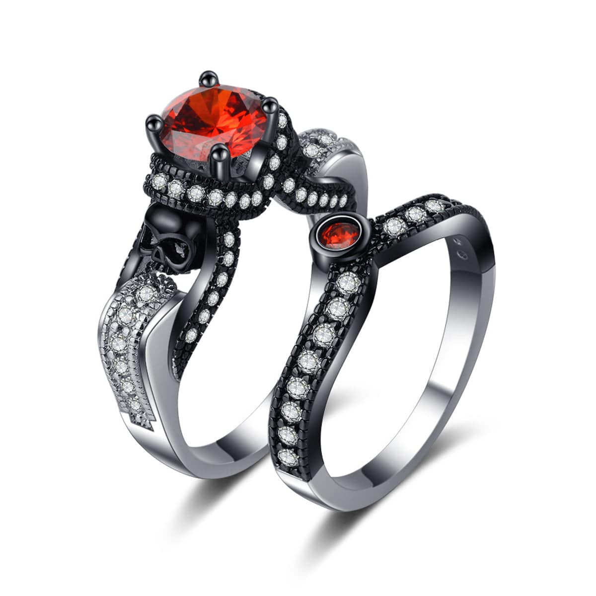 Red Crystal & Cubic Zirconia Skull Ring Set-1