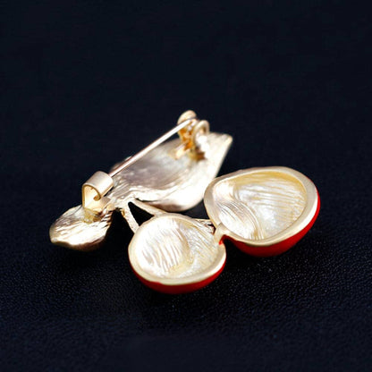 Red & Goldtone Cherry Brooch