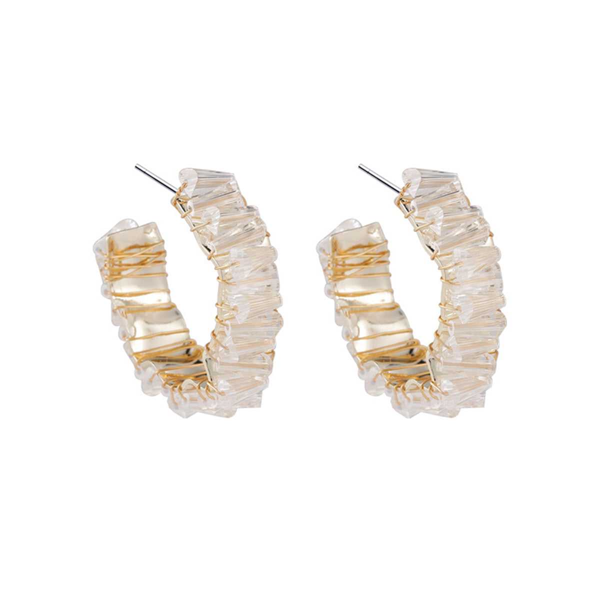 Clear Crystal & Goldtone C-Shape Stud Earrings