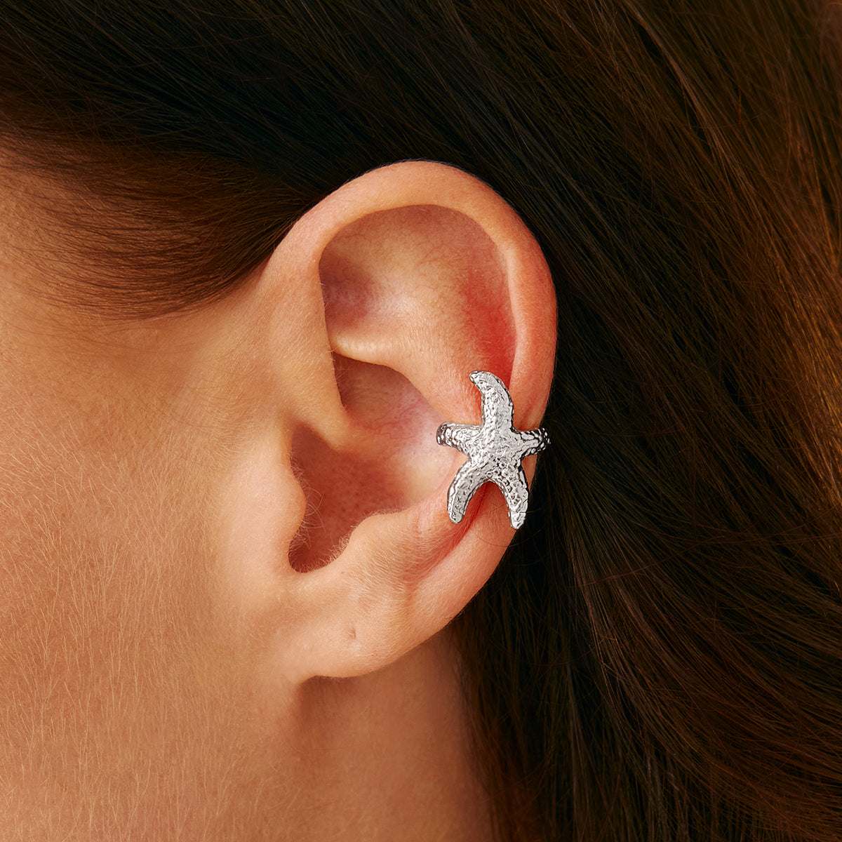 Silvertone Textured Starfish Ear Cuff