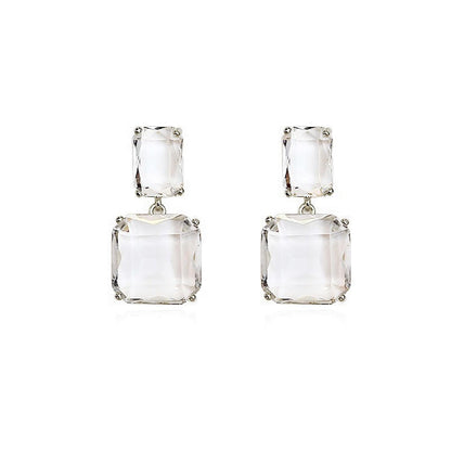 Clear Crystal Silvertone Square Drop Earrings