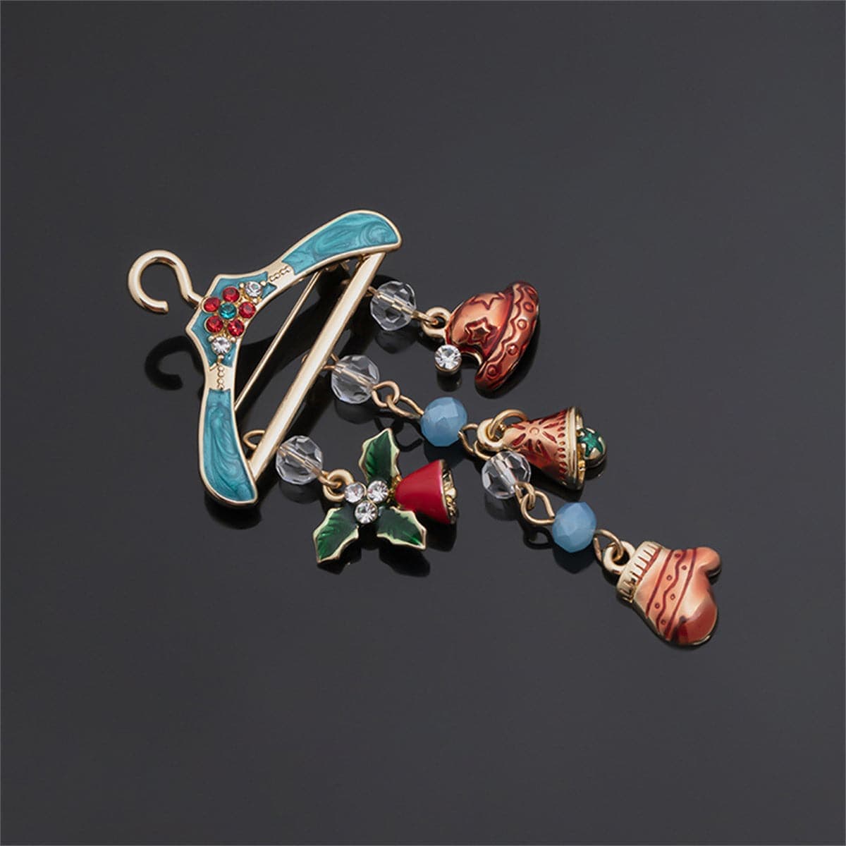 Blue Cubic Zirconia & Enamel Goldtone Christmas Icon Charm Hanger Brooch