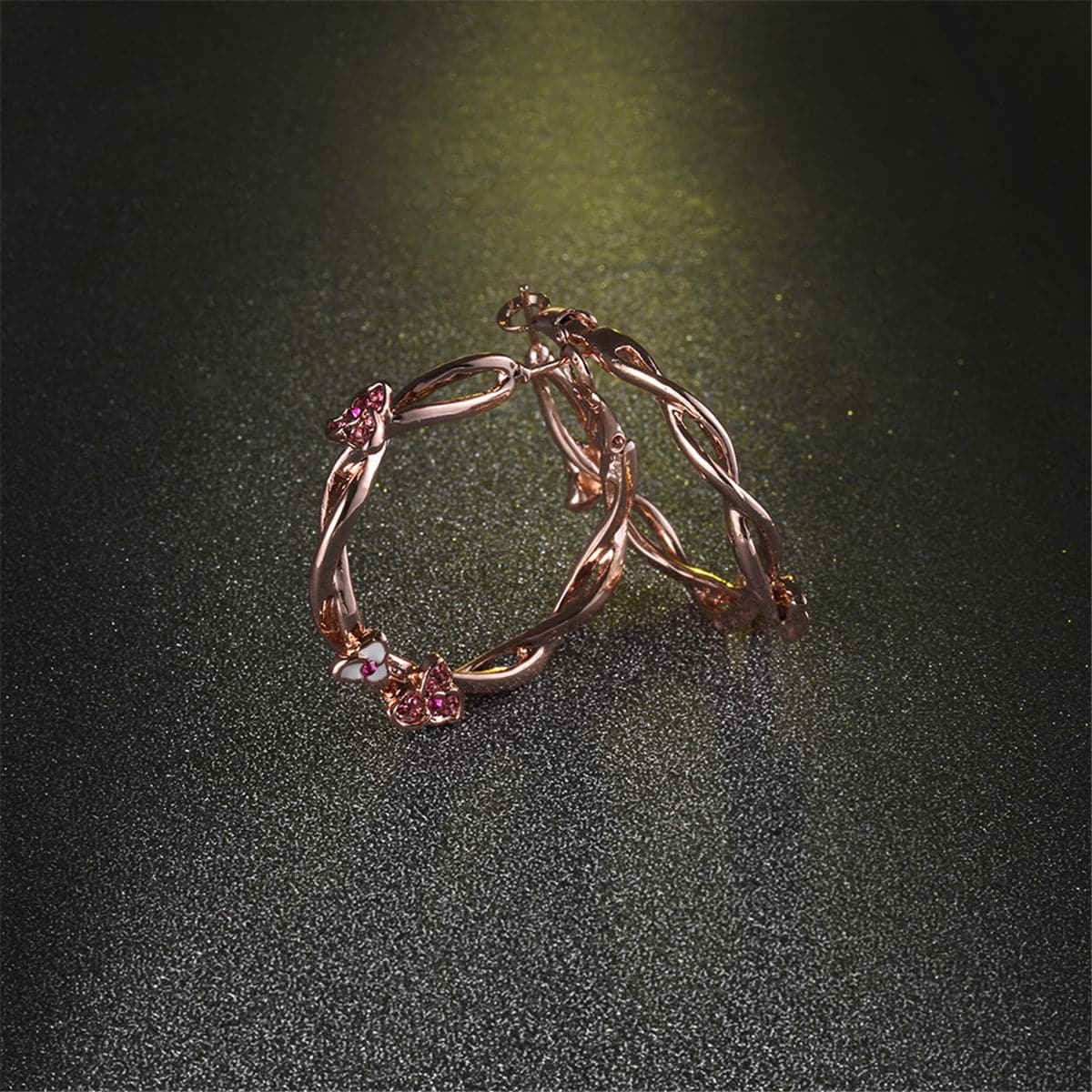 Crystal & Rose Goldtone Floral Hoop Earrings